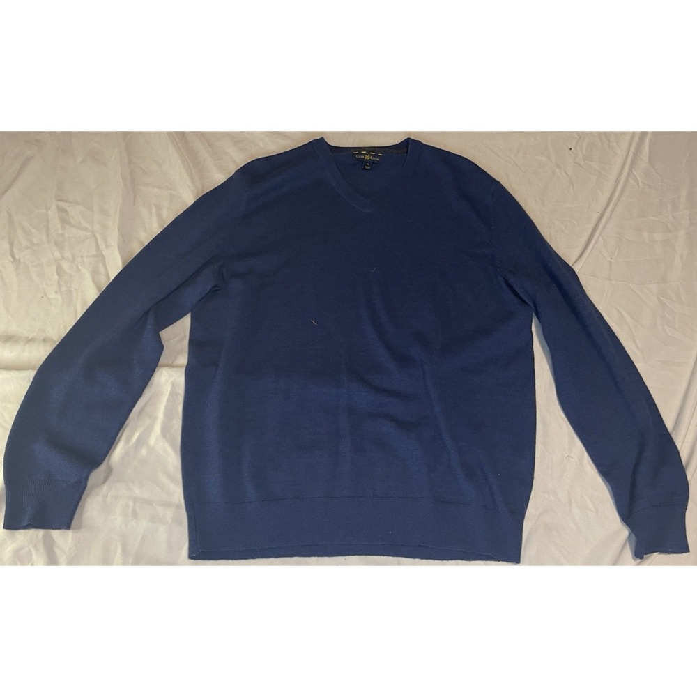 Club Room Sweater Mens Medium Blue V Neck Lightweight Knit Pullover Wool Blend